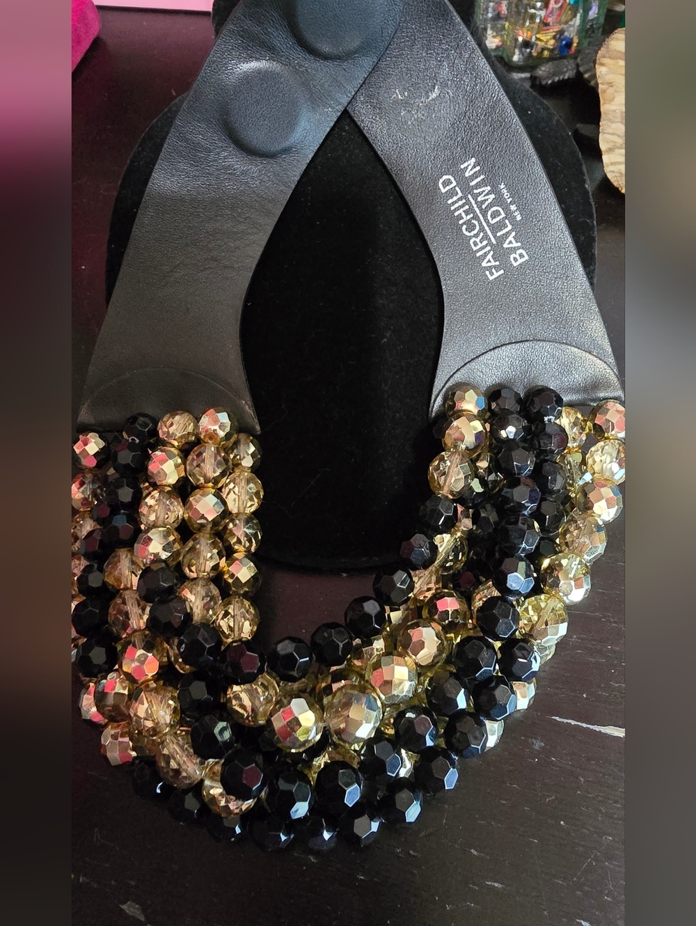 Fairchild Baldwin Gold Black Multi Strand Bead Collar Necklace - Picture 2 of 7